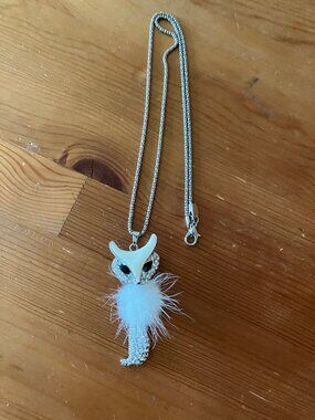 Necklace Charming Charlie Silver Tone Crystals, Enamel Jointed Fox Pendant